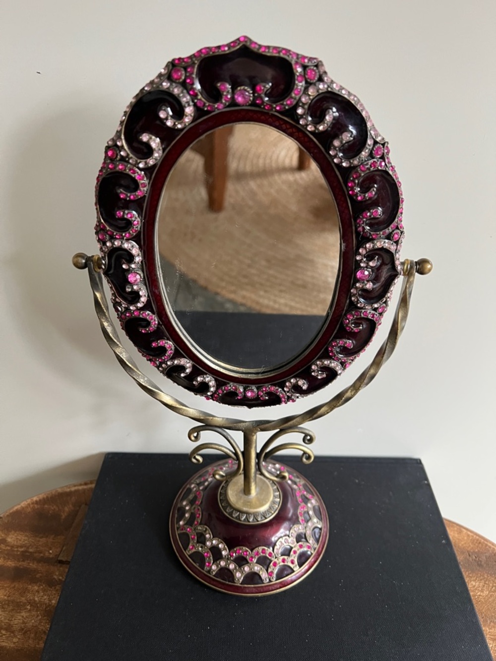 Ornate Pink Jeweled Oval Vanity Mirror - Home Accents Decor
